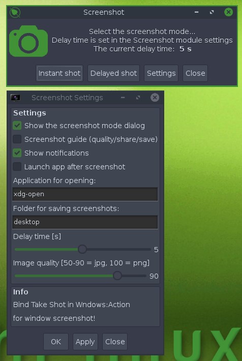 bodhi linux screenshot program interface and settings