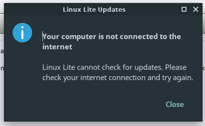 linux lite error your computer is not connected to the internet