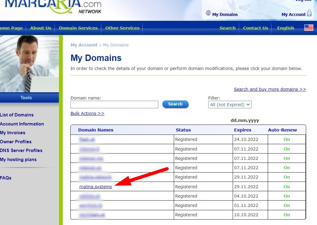my domains list in marcaria.com