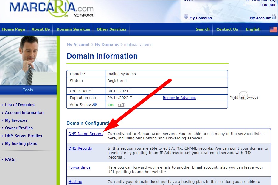 DNS name servers on marcaria.com