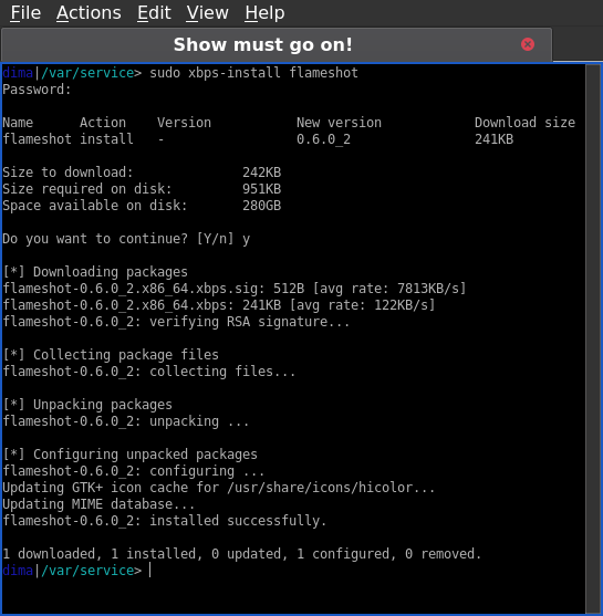 install flameshot in Trident Linux - terminal screenshot