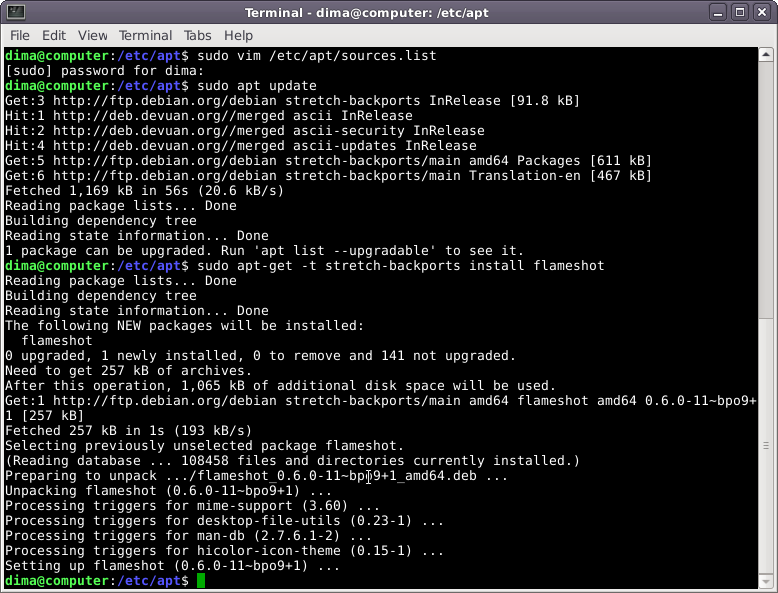 installation of Flameshot in Devuan Linux