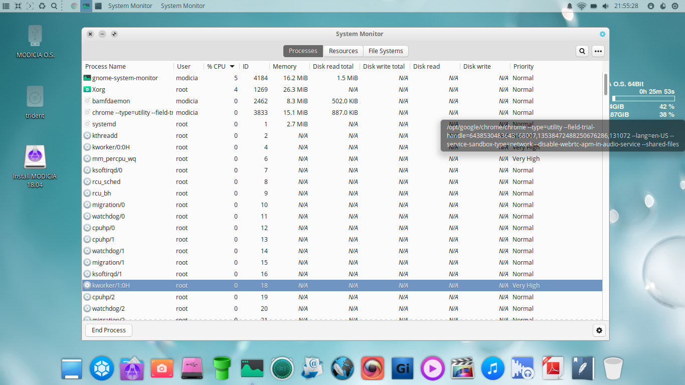 modicia linux - system monitor app screenshot