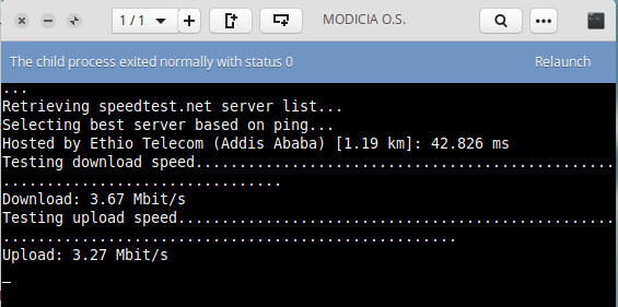 speed test application in Modica Linux